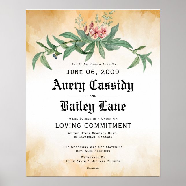 Love Commitment - Hochzeitszertifikat Poster (Vorne)