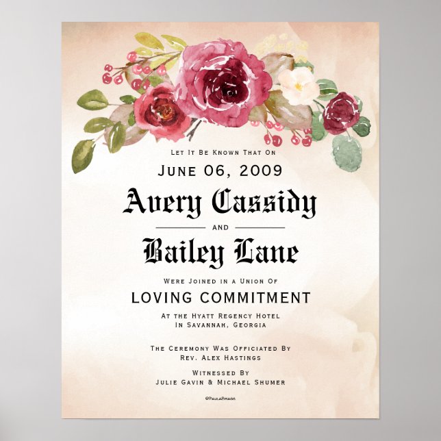 Love Commitment - Hochzeitszertifikat Poster (Vorne)