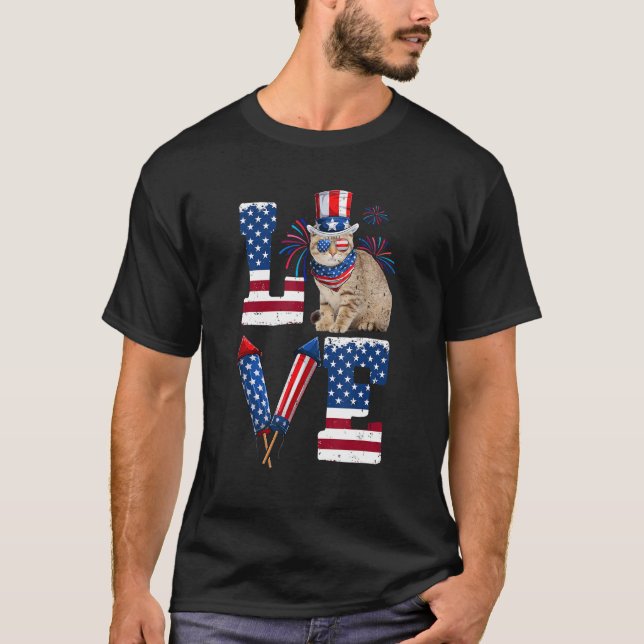 LOVE Costume American Flag Fireworks Scottish Fold T-Shirt (Vorderseite)