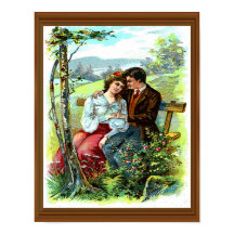 Love Couple Vintag Hugging Bench Floral