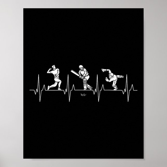 Love Cricket - Bowling Heartbeat Funny Cricket  Poster (Vorne)