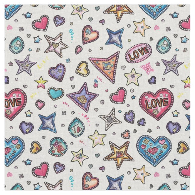 Love & Crystals | Crystal Hearts Nahtloses Muster  Stoff (Nahaufnahme)