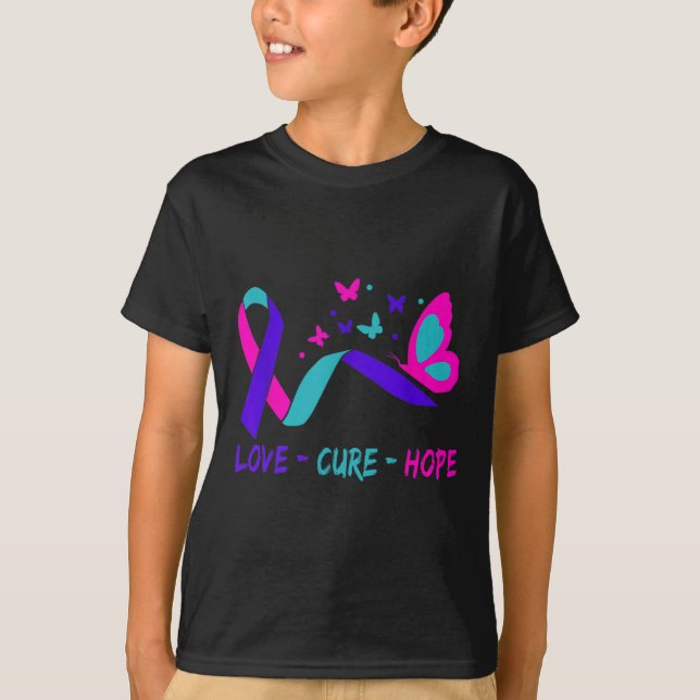 Love Cure Hope Cervical Cancer Warrior Butterfly R T-Shirt (Vorderseite)