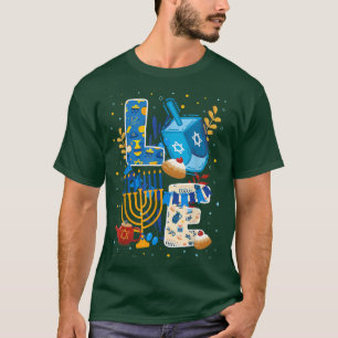 Love Cute Hanukkah Decoration Menorah Pajama Match T-Shirt