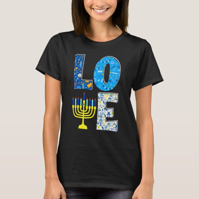 Love Cute Hanukkah Decoration Menorah Pajama Match T-Shirt (Vorderseite)