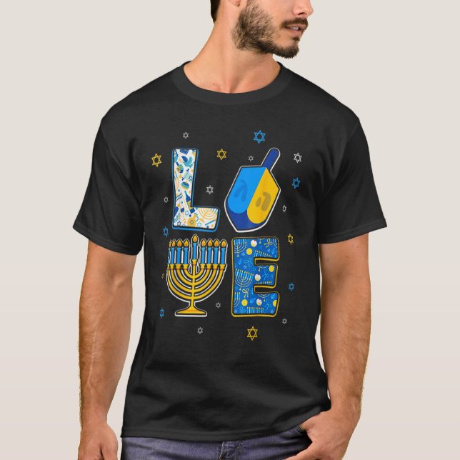 Love Cute Hanukkah Decorations Dreidel Menorah Cha T-Shirt (Vorderseite)