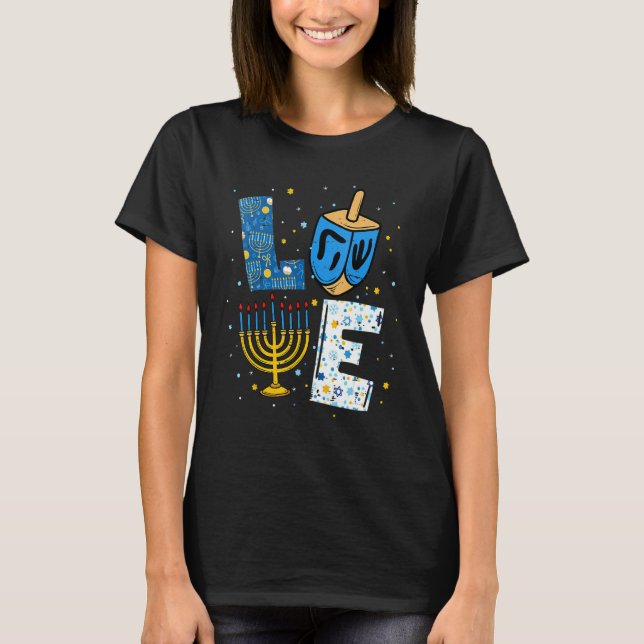 LOVE Cute Hanukkah Decorations Dreidel Menorah Cha T-Shirt (Vorderseite)