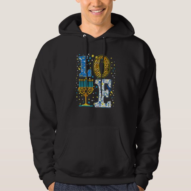 Love Cute Hanukkah Leopard Menorah Pajama Matching Hoodie (Vorderseite)