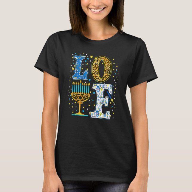 Love Cute Hanukkah Leopard Menorah Pajama Matching T-Shirt (Vorderseite)