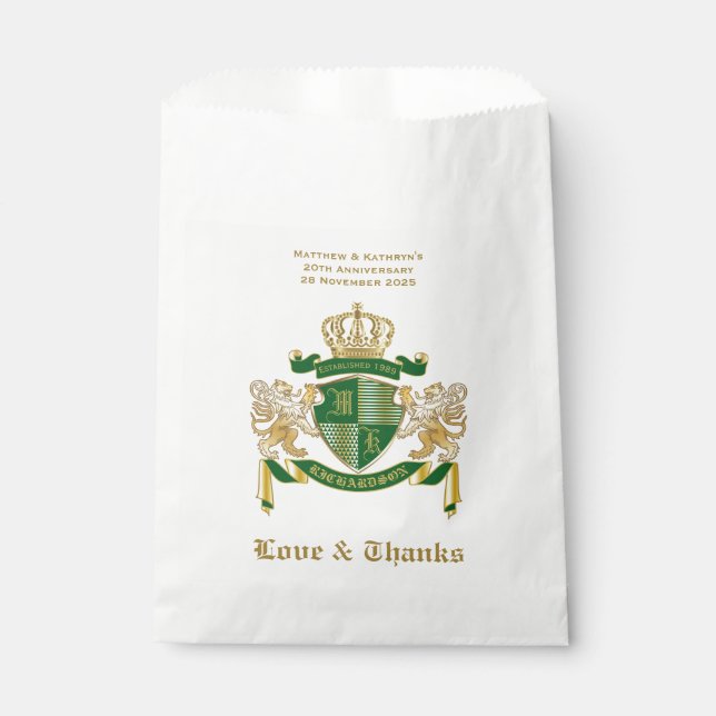 Love & danke Coat von Arms Green Gold Löwe Emblem Geschenktütchen (Vorderseite)