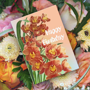 Love Deep Orange Winter Orchids Geburtstagskarte Karte