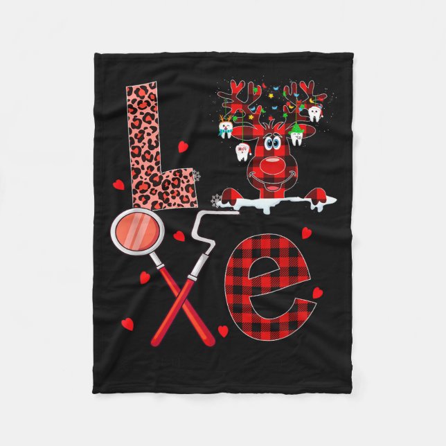 Love Dental Christmas Reindeer Dental Squad Xmas D Fleecedecke (Vorderseite)