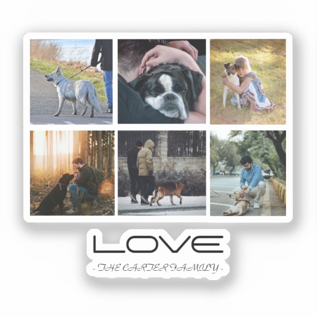 Love Dog Family Portrait Collage Design Aufkleber (Vorderseite)