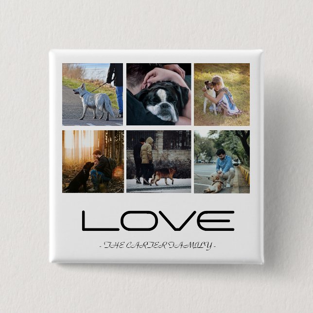Love Dog Family Portrait Collage Design Button (Vorderseite)