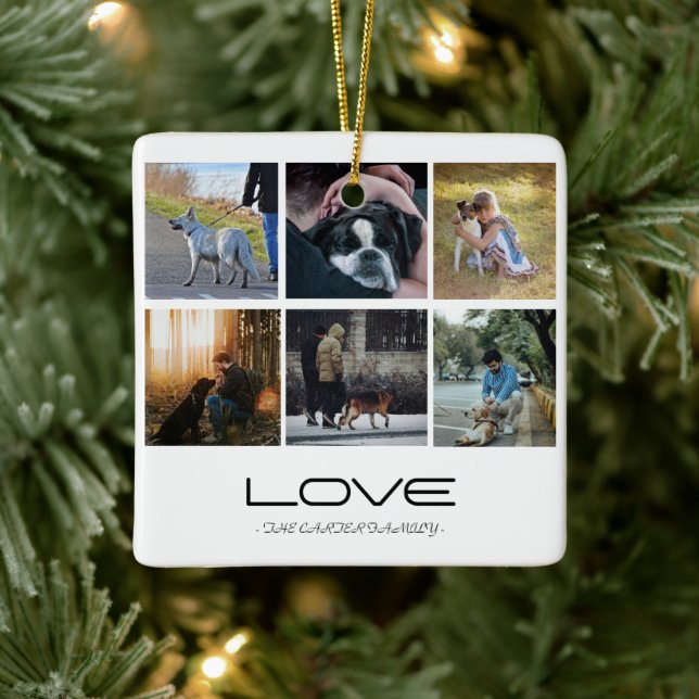 Love Dog Family Portrait Collage Design Keramikornament (Baum)