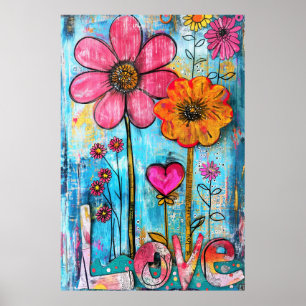 *~* LOVE Doodle – Farbige Whimsical-Blumenkunst Poster