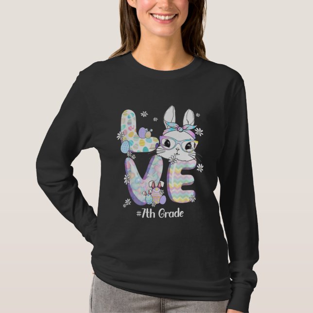Love Easter 7th Grade Teacher Bunny Cute Face Happ T-Shirt (Vorderseite)