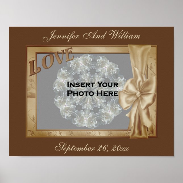 Love Elegant Bow Photo Frame Wedding  Poster (Vorne)