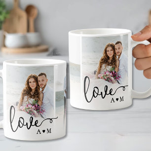 Love Elegant Script Paar 3 Foto Kaffeetasse