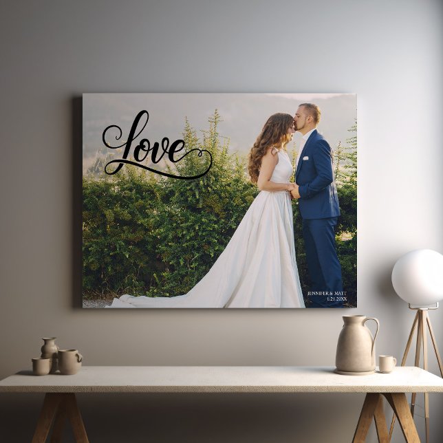 Love Elegant Script Wedding Photo Wall Art Leinwanddruck (Von Creator hochgeladen)