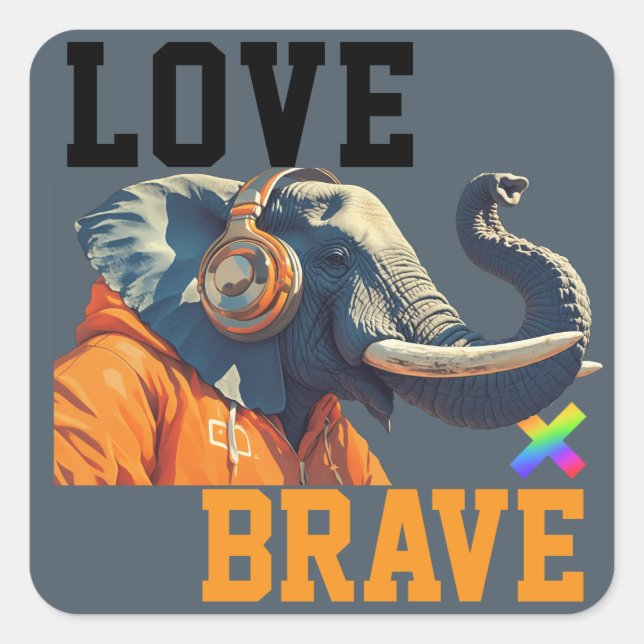 LOVE × ELEPHANTS - Custom Quadratischer Aufkleber (Vorderseite)