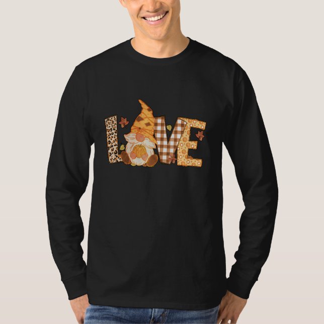 Love Fall Plaid Leopard Gnome Family Pajama Thanks T-Shirt (Vorderseite)