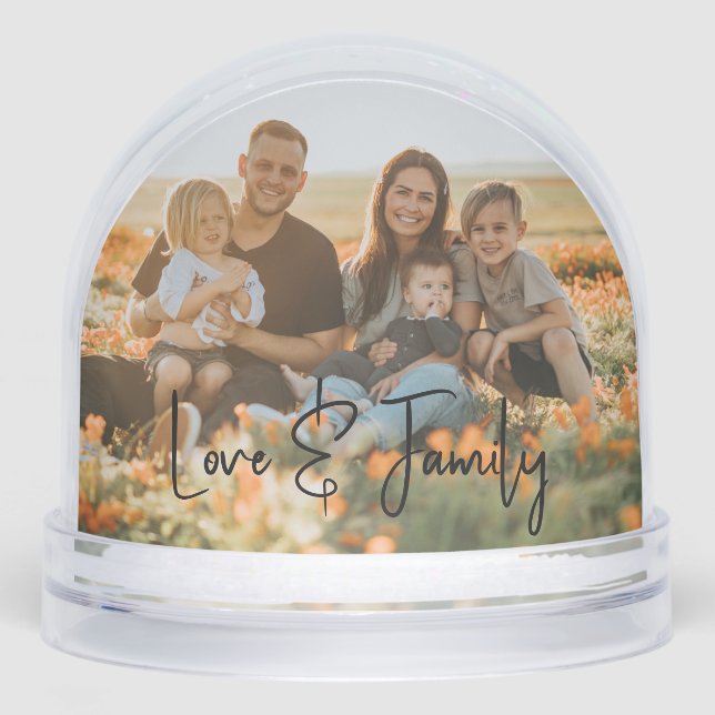 Love & Family Simple Modern Photo Template Custom Schneekugeln (Vorderseite)