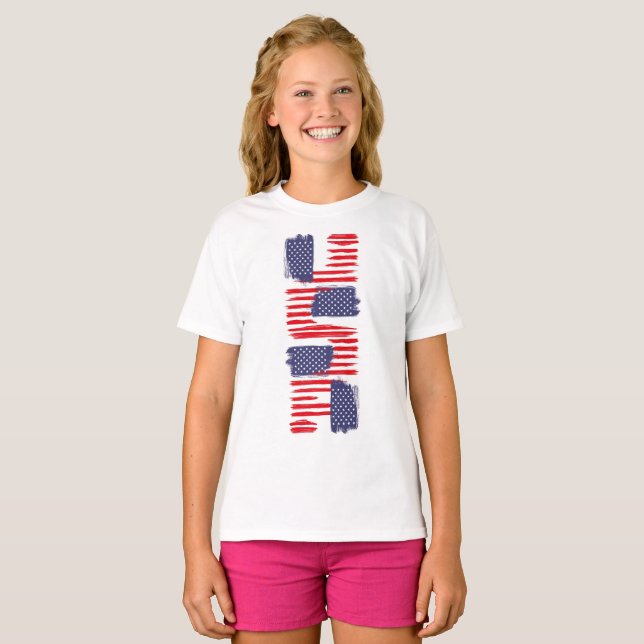 LOVE FLAG USA/EEUU TEXT BRUSH STROKE BY MASANSER P T-Shirt (Vorne ganz)