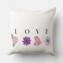 LOVE Floral Butterfly, Romantic Cottage Core Decor Kissen