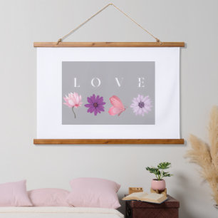 LOVE Florale Schmetterlings-Wandkunst – Romantisch Wandteppich Mit Holzrahmen