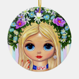 Love Flower Child Beauty Big Eye Doll Cute Keramik Ornament