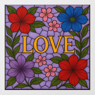 Love Flowers Lavender Stained Glass Cling Fensteraufkleber
