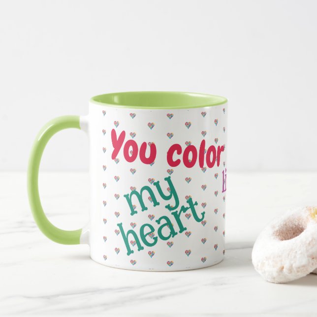 Love, Friendship, Rainbow Hearts, Colorful Mug Tasse (Mit Donut)