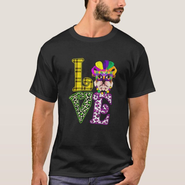 LOVE Funny Mardi Gras French Bulldog Dog Leopard P T-Shirt (Vorderseite)