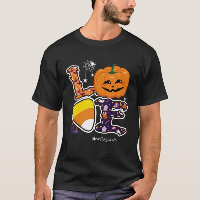 Love Gaga And Candy Corn Pumpkin Spider Halloween  T-Shirt (Vorderseite)