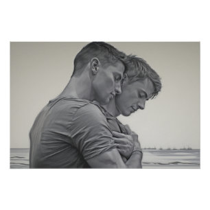 Love Gay Couple - Charcoal Sketch - Poster