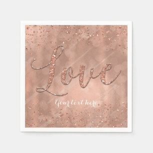 LOVE Geburtstag Faux Roségold Glitter Party Serviette