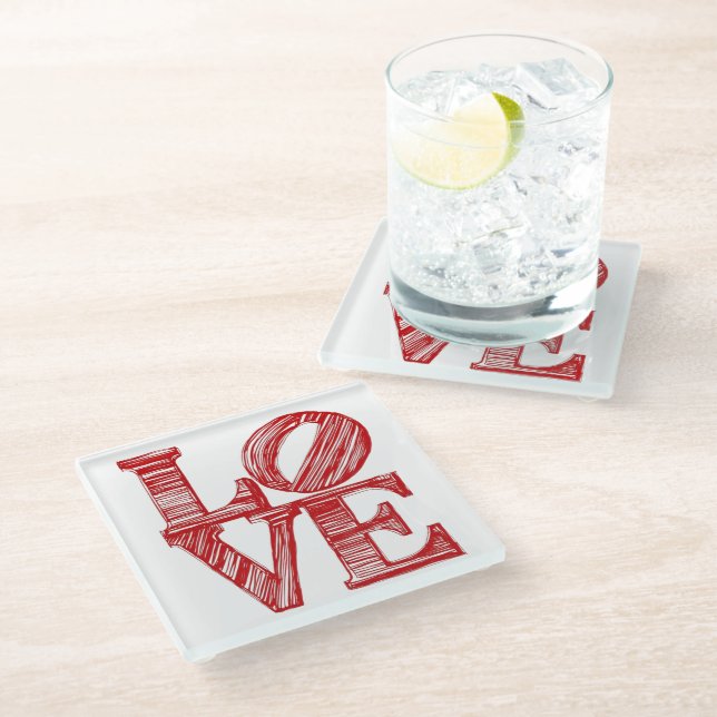 LOVE Glass Coaster , Valentine gift Glass Coasters Glasuntersetzer (Schrägansicht)