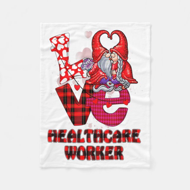 Love Gnome Healthcare Worker Valentines Day Heart  Fleecedecke (Vorderseite)