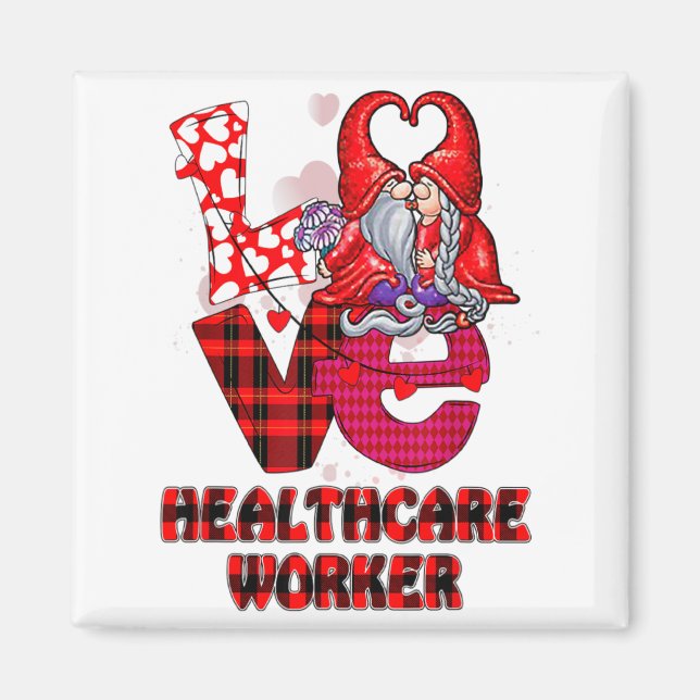 Love Gnome Healthcare Worker Valentines Day Heart  Magnet (Vorne)