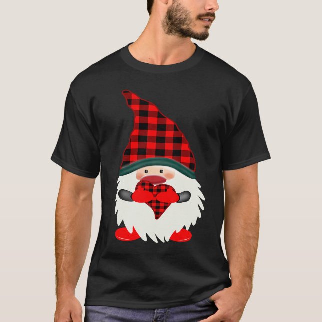 Love Gnome In A Red Buffalo Plaid Hat Christmas Va T-Shirt (Vorderseite)