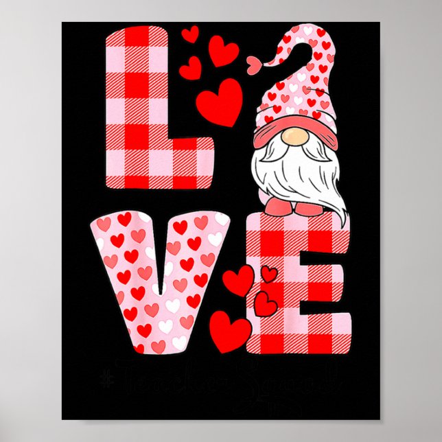 Love Gnome Valentines Day Red Buffalo Plaid Leopar Poster (Vorne)