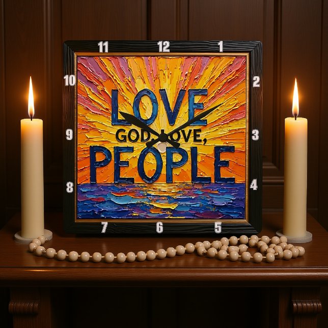 Love God, Love People Artwork Quadratische Wanduhr (Von Creator hochgeladen)