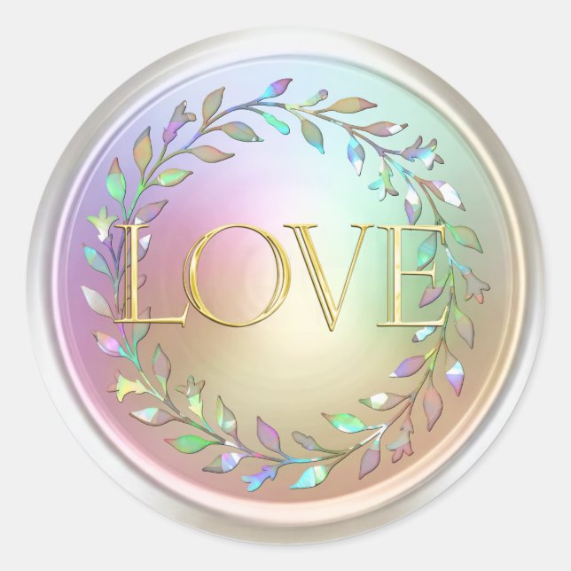 LOVE Gold 3 Perlenkranz Runder Aufkleber (Vorderseite)