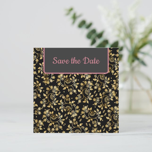 Love Gold Floral Save the Date (Stehend Vorderseite)