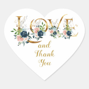 LOVE Gold und Wasserfarbe Florals Danke Herz-Aufkleber