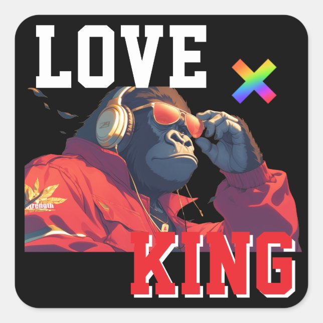 LOVE × GORILLA - Custom Quadratischer Aufkleber (Vorderseite)