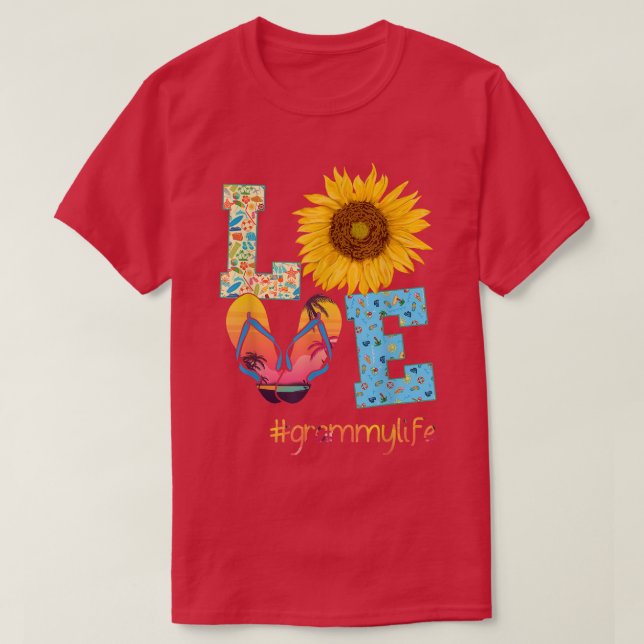 LOVE Grammy Life Flip Flops Hippie Sunflower Summe T-Shirt (Design vorne)