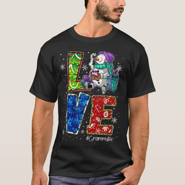 Love Grammy Life Snowman Leopard Thanksgiving gram T-Shirt (Vorderseite)
