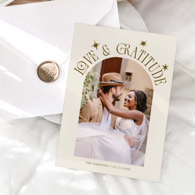 Love & Gratitude Minimalist Wedding Photo Cream Dankeskarte (Von Creator hochgeladen)